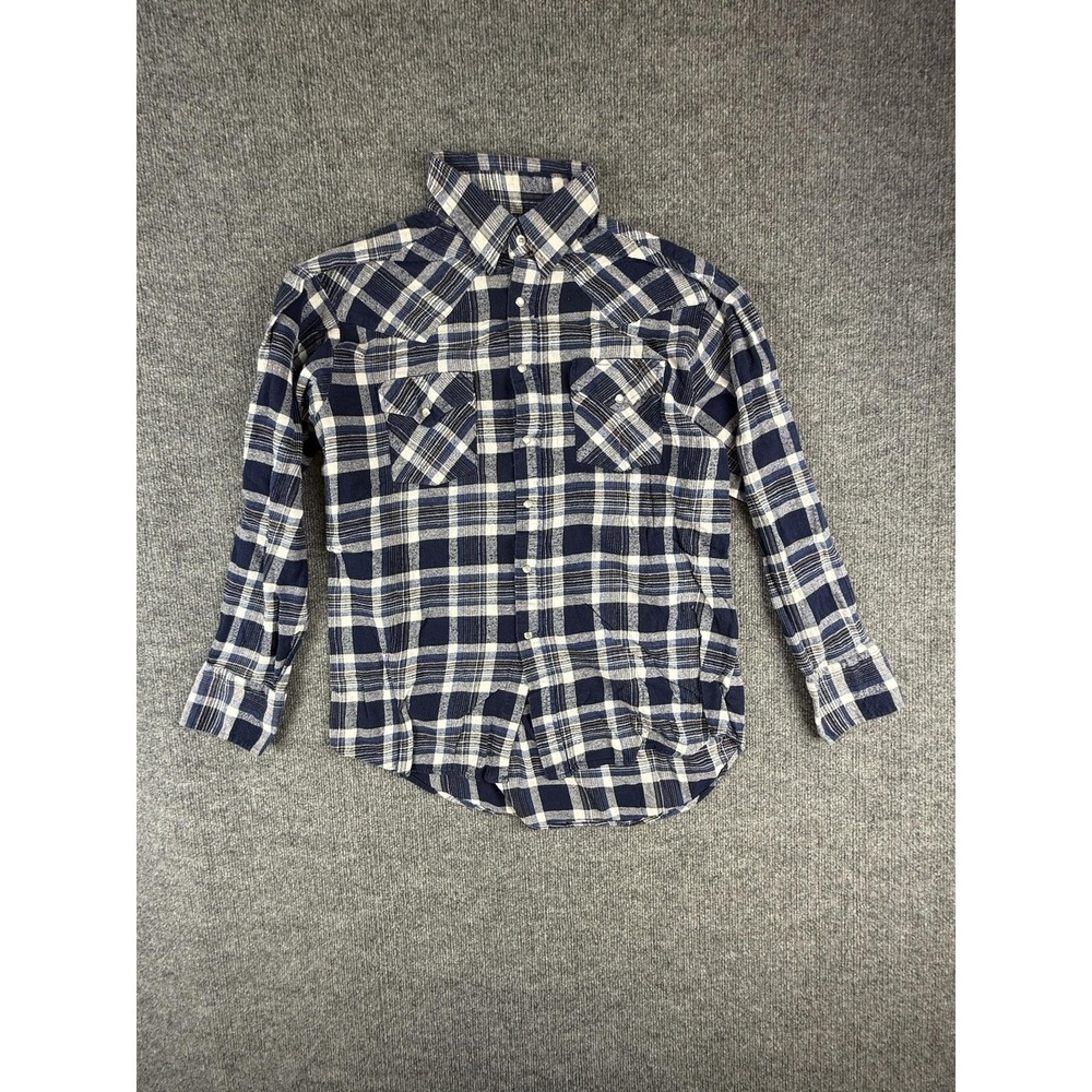 Plains Western Wear Shirt Mens Large Blue Plaid Flannel Pearl Snap Long Sleeve